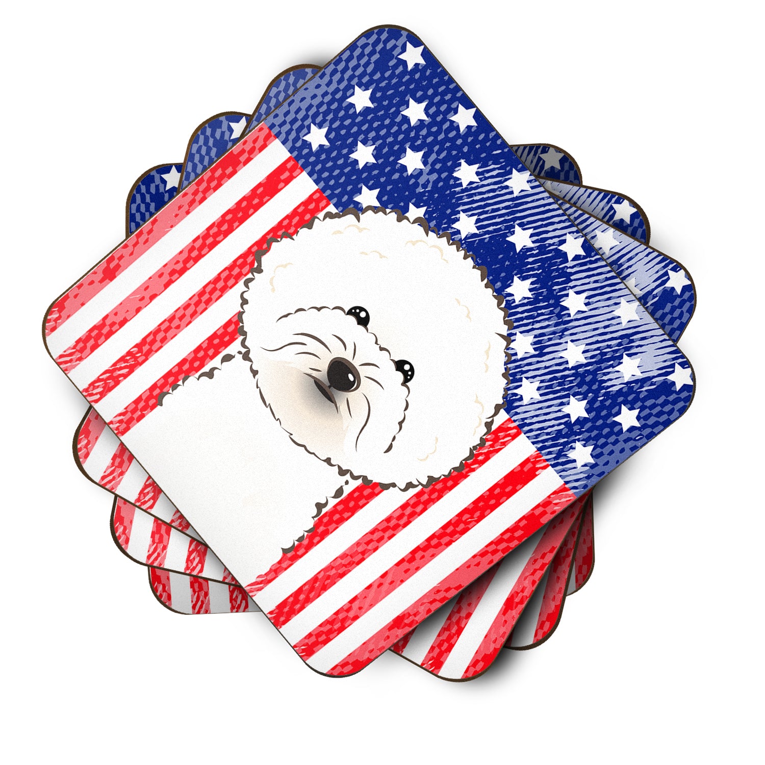 American Flag and Bichon Frise Foam Coaster Set of 4 - the-store.com