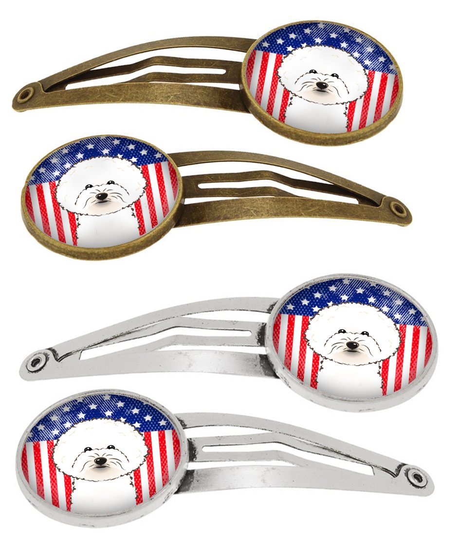 American Flag and Bichon Frise Set of 4 Barrettes Hair Clips BB2147HCS4 by Caroline&#39;s Treasures