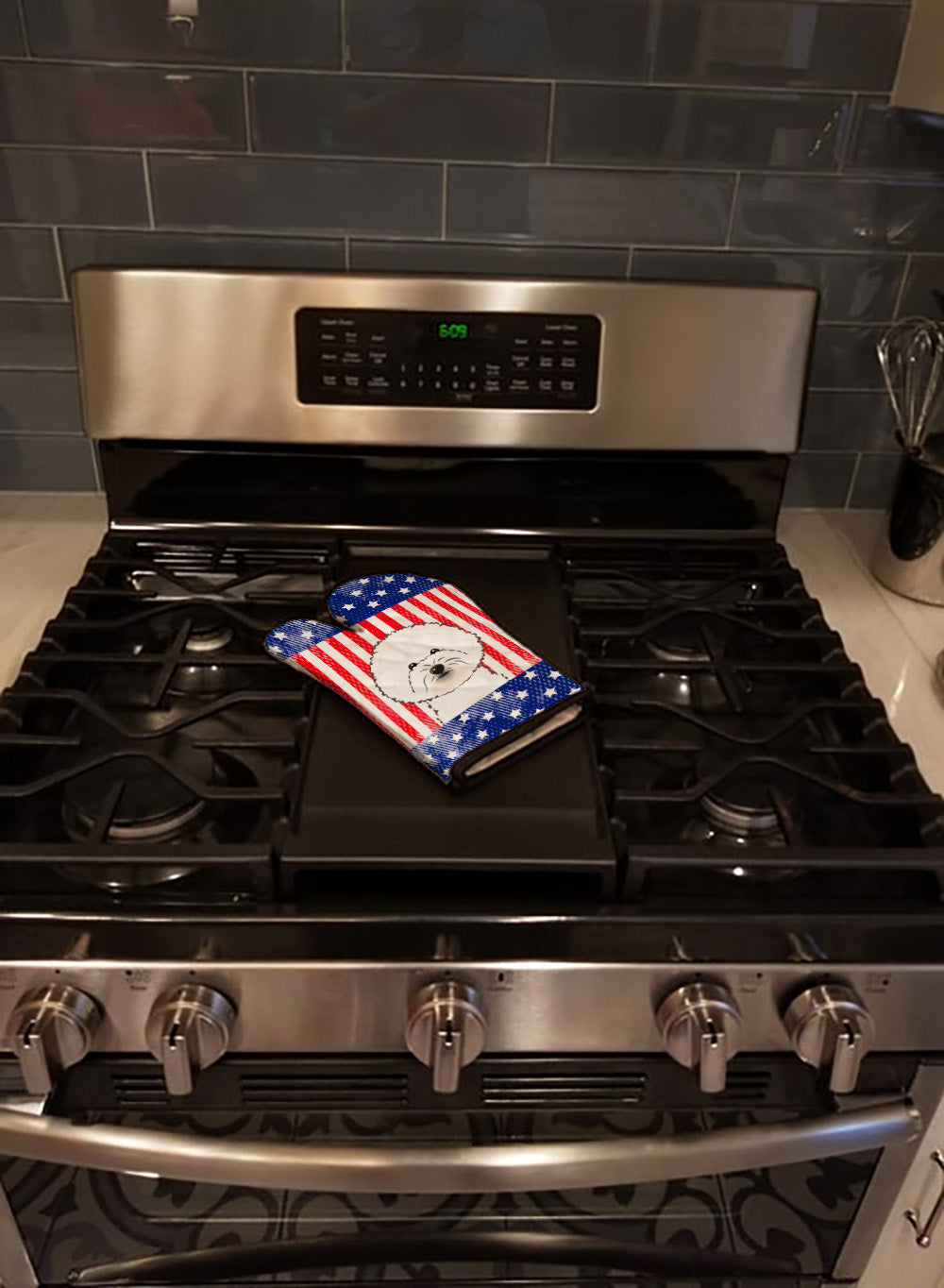 American Flag and Bichon Frise Oven Mitt BB2147OVMT