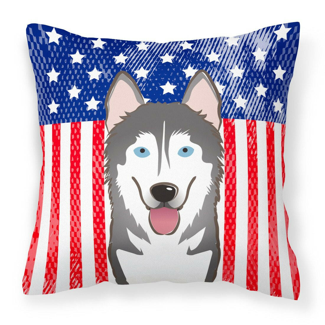 American Flag and Alaskan Malamute Fabric Decorative Pillow BB2148PW1414 - the-store.com