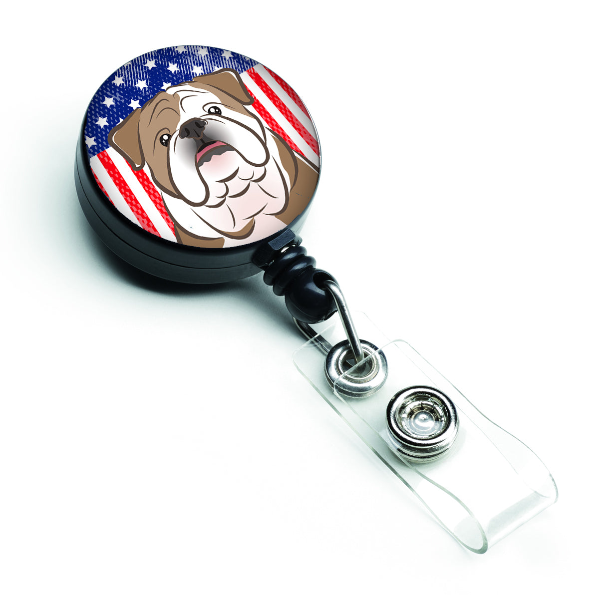 Bobine de badge rétractable drapeau américain et bouledogue anglais BB2149BR