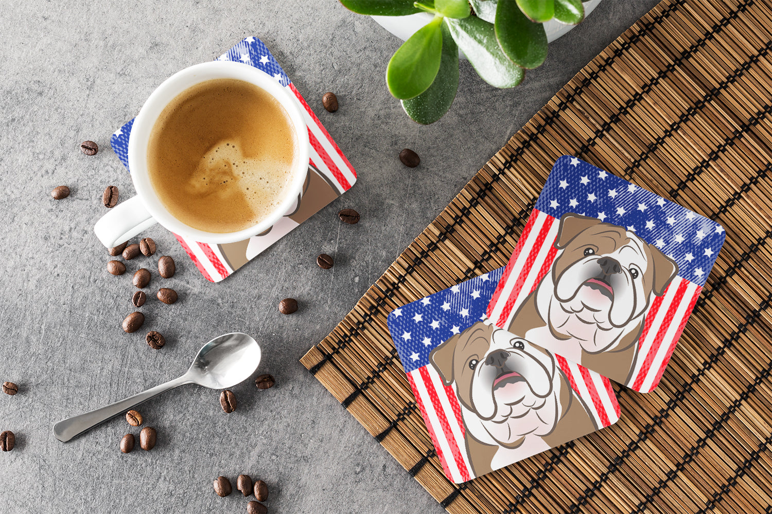 American Flag and English Bulldog  Foam Coaster Set of 4 - the-store.com