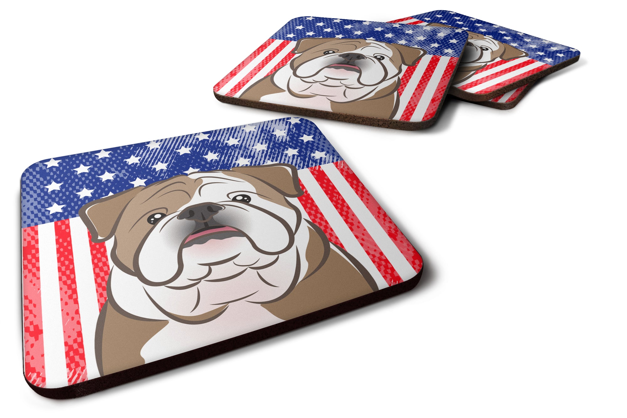 American Flag and English Bulldog  Foam Coaster Set of 4 - the-store.com