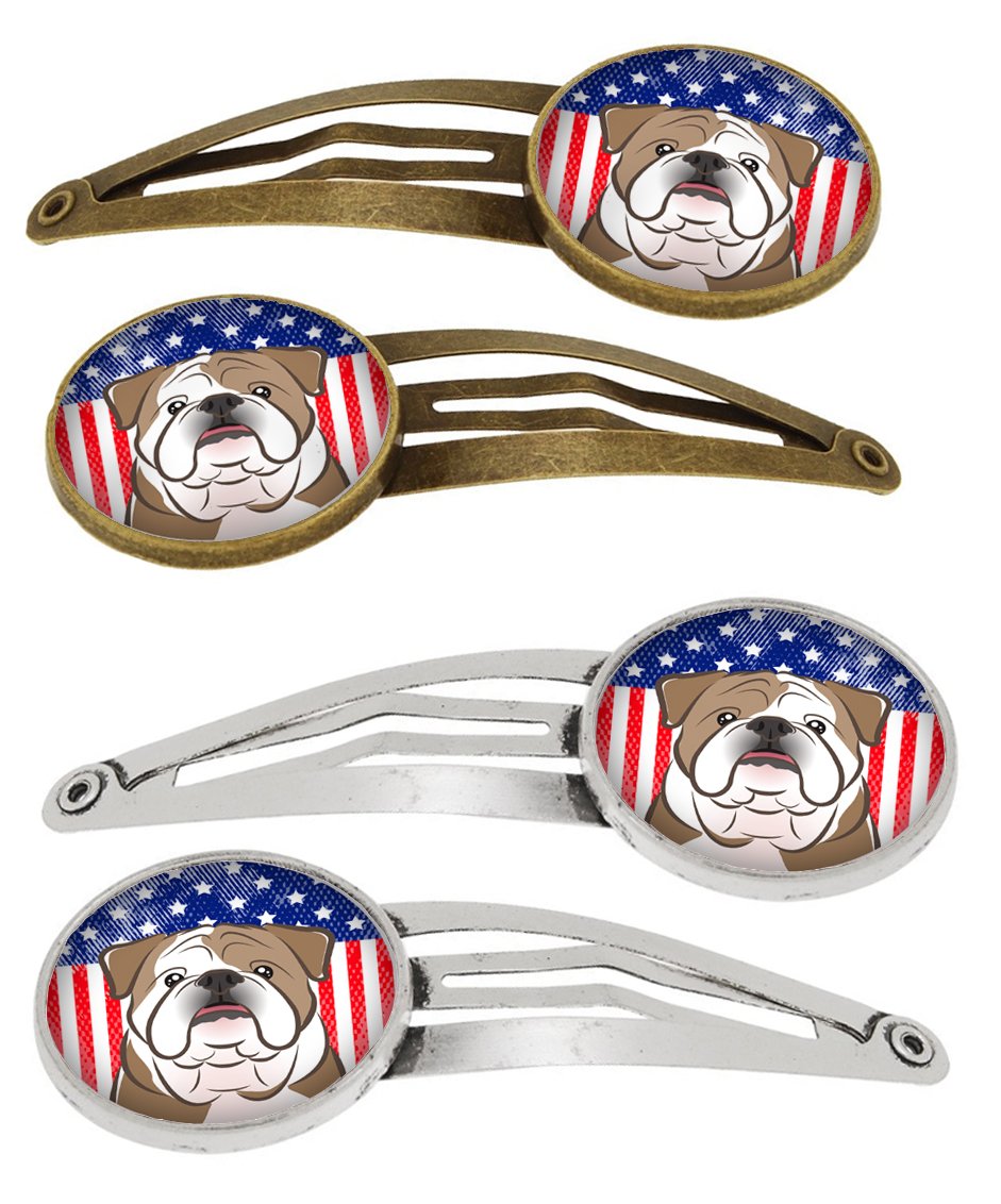 American Flag and English Bulldog Set of 4 Barrettes Hair Clips BB2149HCS4 by Caroline's Treasures