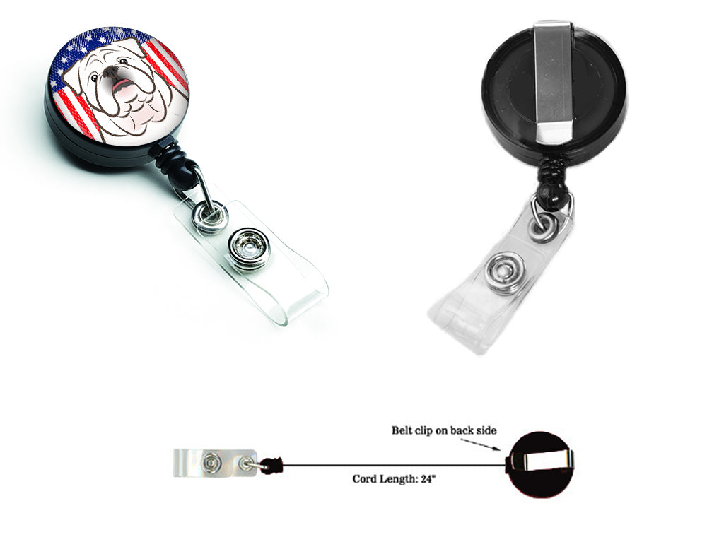 American Flag and White English Bulldog  Retractable Badge Reel BB2150BR.