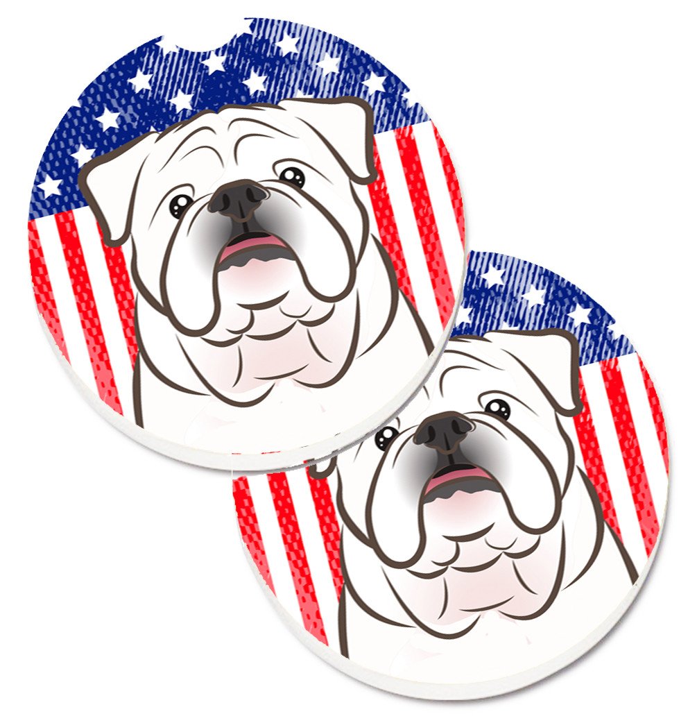 American Flag and White English Bulldog  Set of 2 Cup Holder Car Coasters BB2150CARC by Caroline&#39;s Treasures