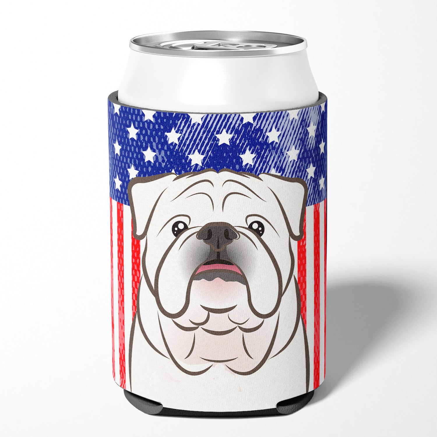 American Flag and White English Bulldog  Can or Bottle Hugger BB2150CC.