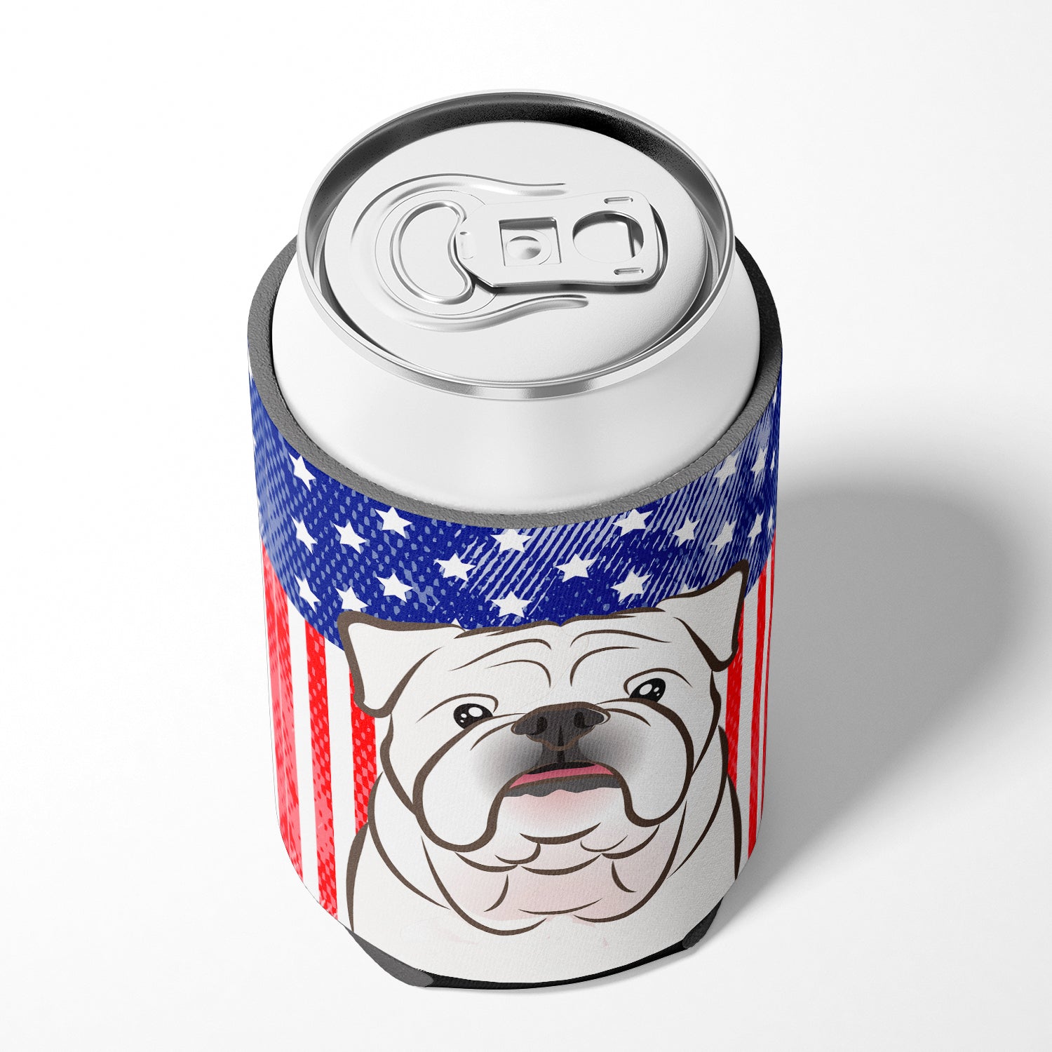American Flag and White English Bulldog  Can or Bottle Hugger BB2150CC.