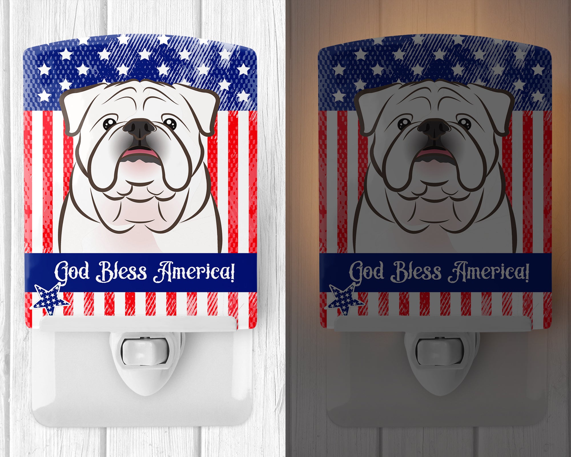 American Flag and White English Bulldog  Ceramic Night Light BB2150CNL - the-store.com
