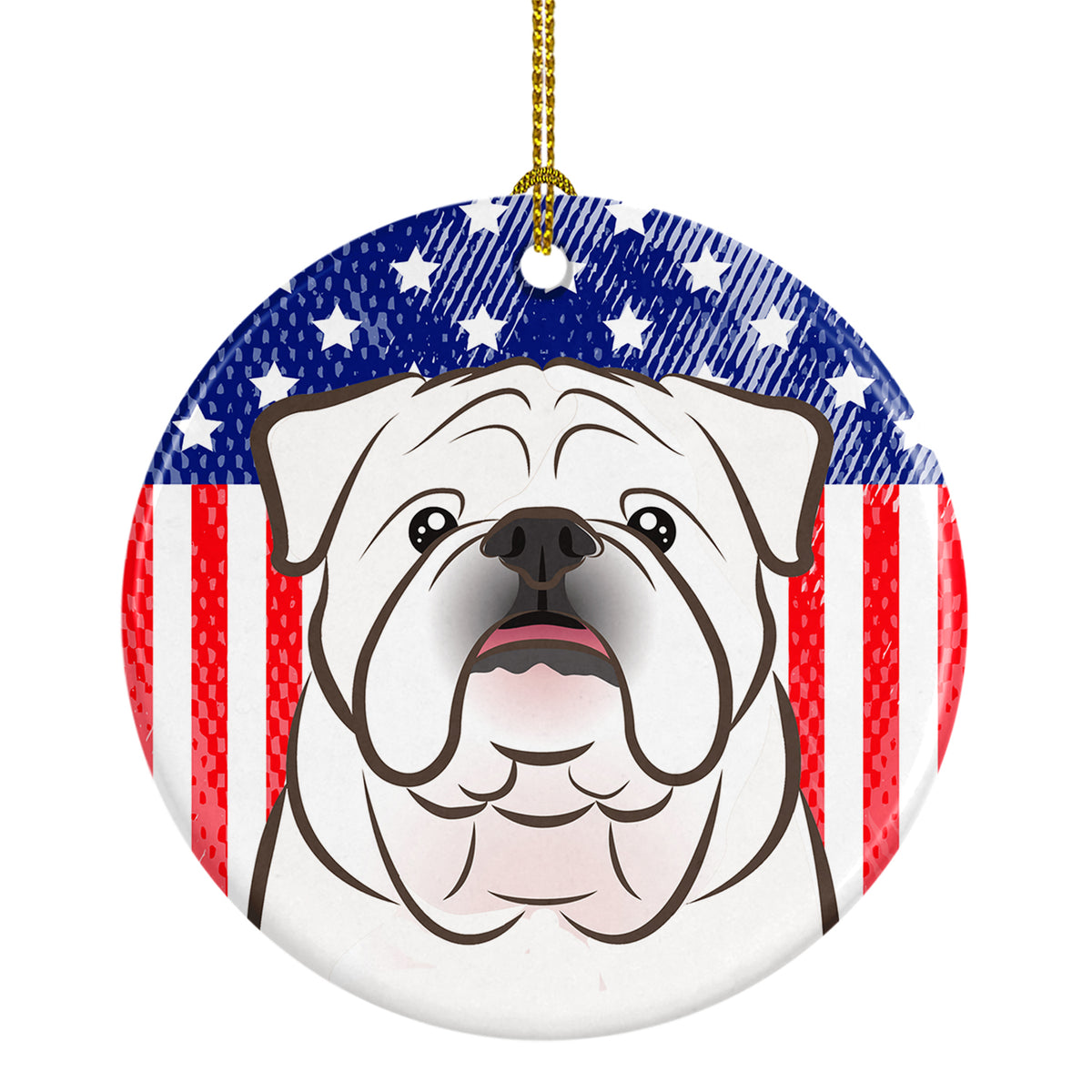 American Flag and White English Bulldog Ceramic Ornament - the-store.com