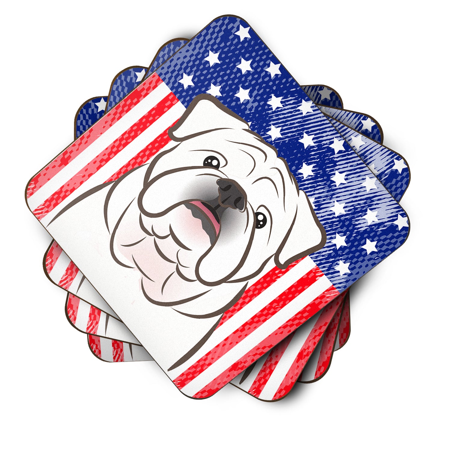 American Flag and White English Bulldog  Foam Coaster Set of 4 - the-store.com