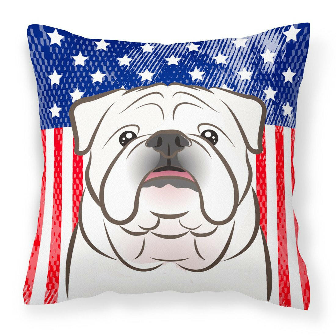 American Flag and White English Bulldog  Fabric Decorative Pillow BB2150PW1414 - the-store.com