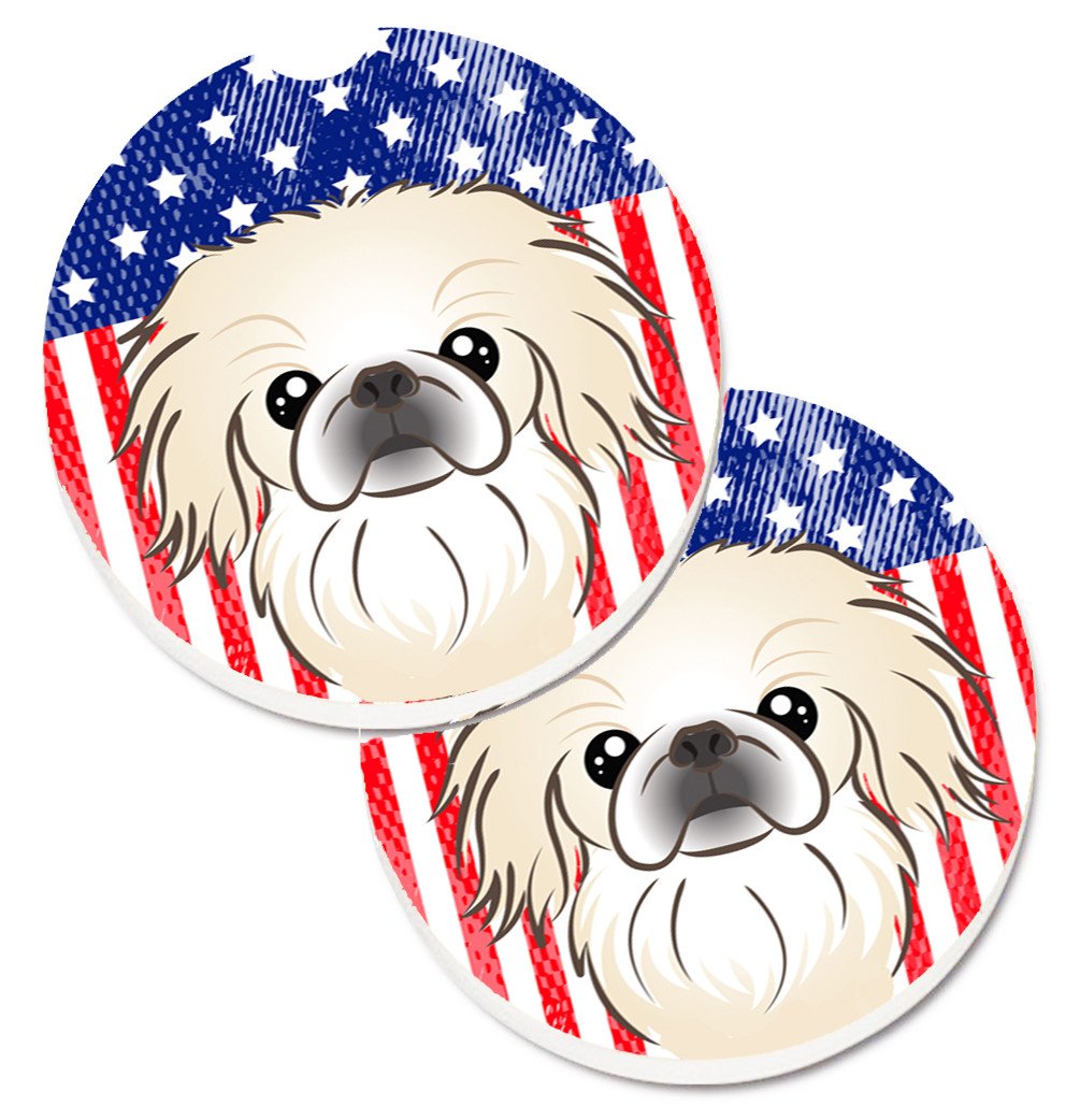 American Flag and Pekingese Set of 2 Cup Holder Car Coasters BB2151CARC by Caroline&#39;s Treasures