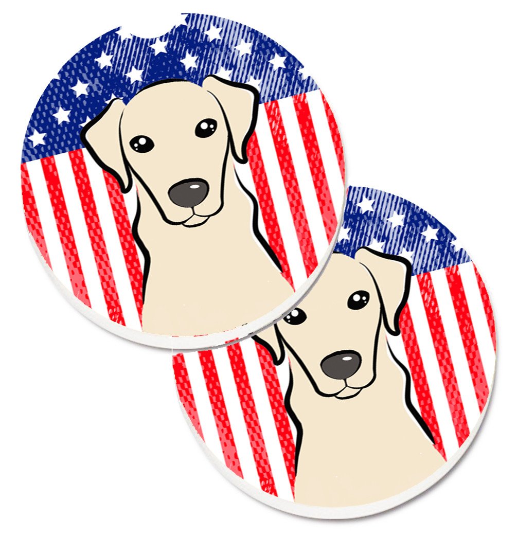 American Flag and Yellow Labrador Set of 2 Cup Holder Car Coasters BB2152CARC by Caroline&#39;s Treasures