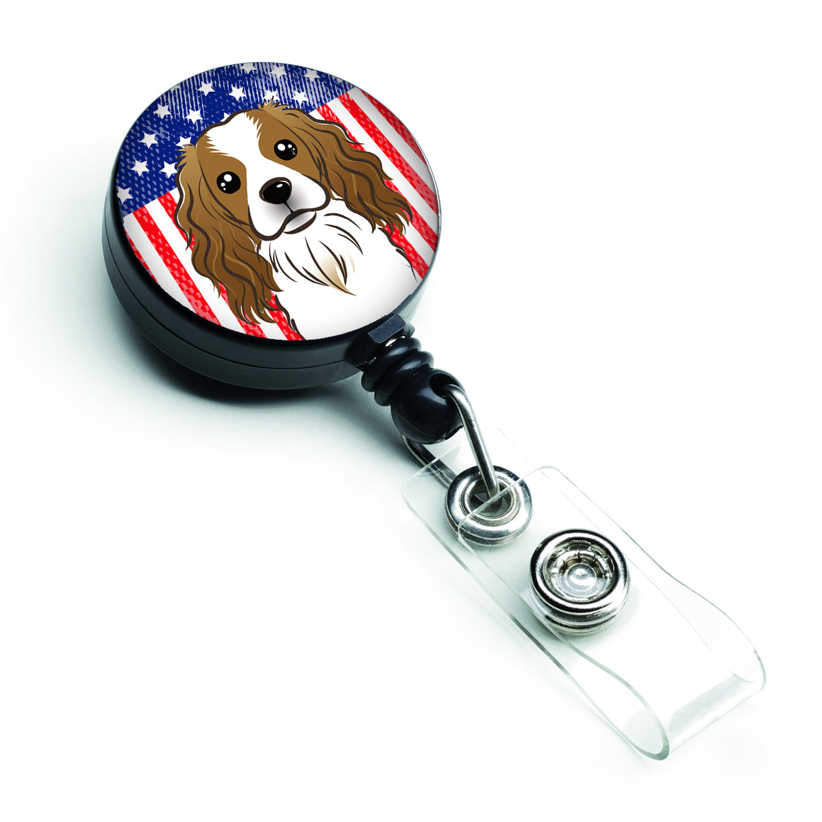 American Flag and Cavalier Spaniel Retractable Badge Reel BB2154BR