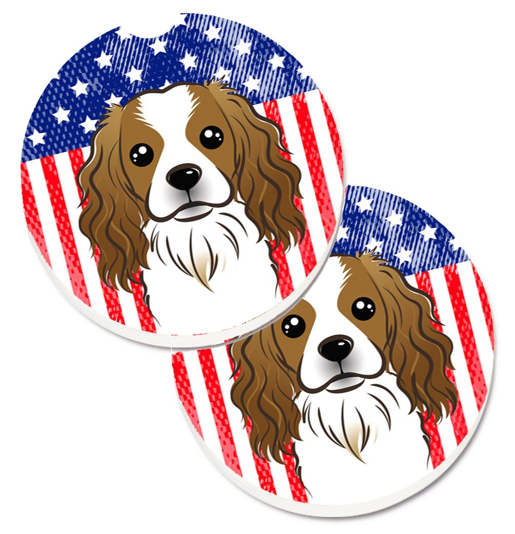 American Flag and Cavalier Spaniel Set of 2 Cup Holder Car Coasters BB2154CARC by Caroline&#39;s Treasures