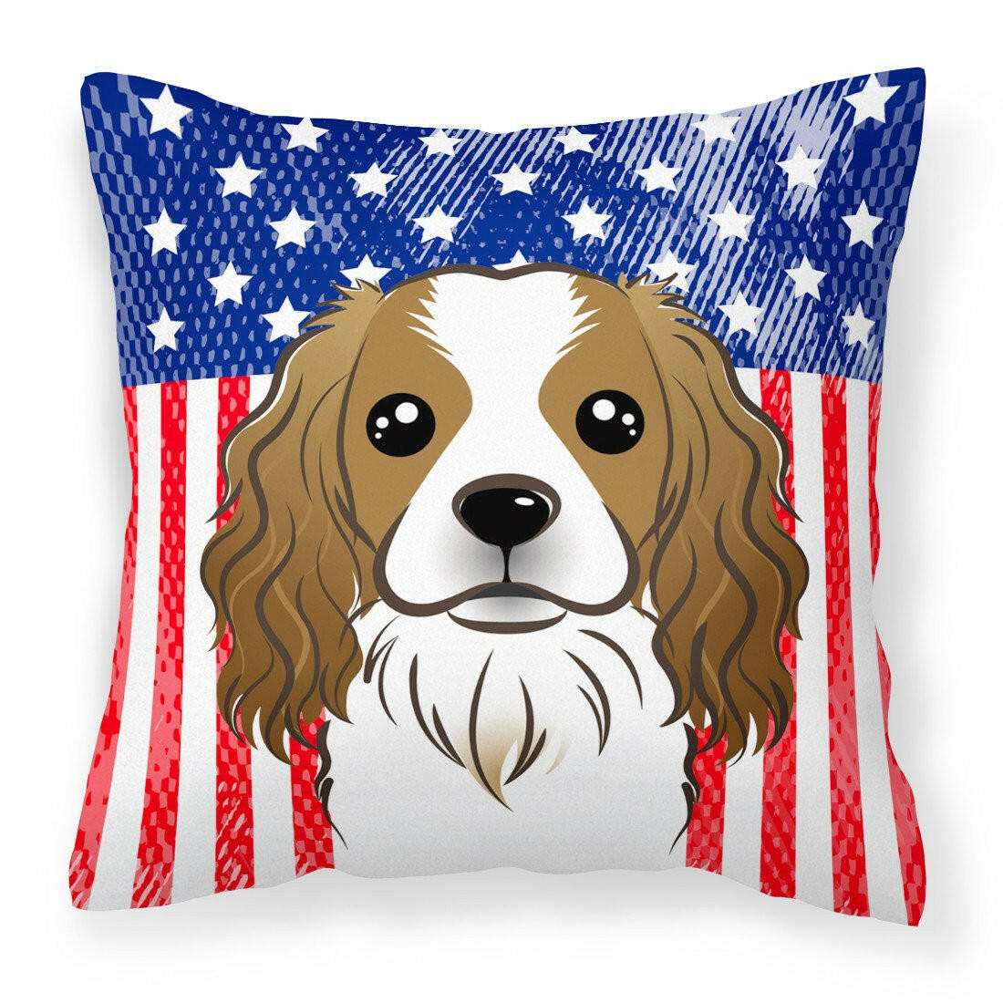American Flag and Cavalier Spaniel Fabric Decorative Pillow BB2154PW1414 - the-store.com