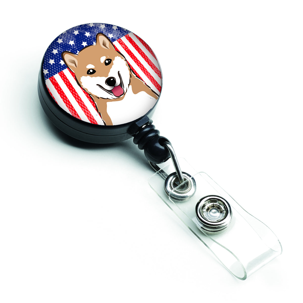 American Flag and Shiba Inu Retractable Badge Reel BB2155BR