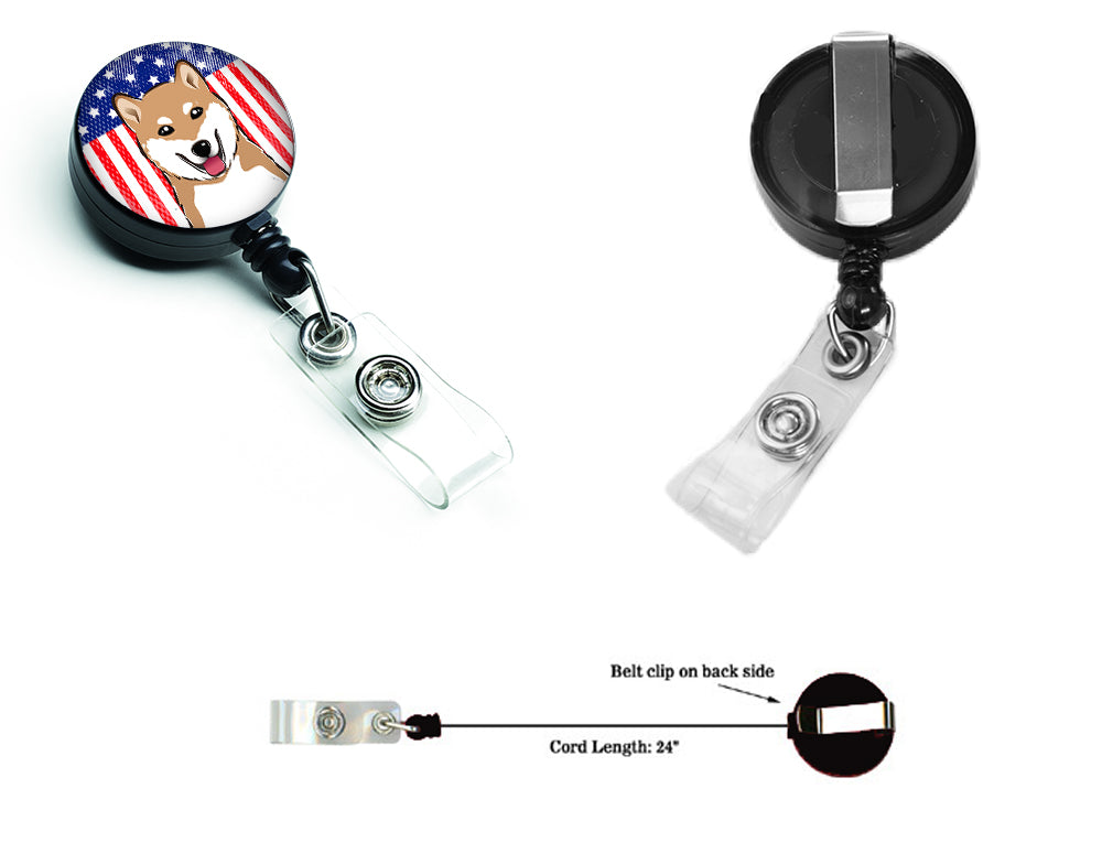 Bobine de badge rétractable drapeau américain et Shiba Inu BB2155BR