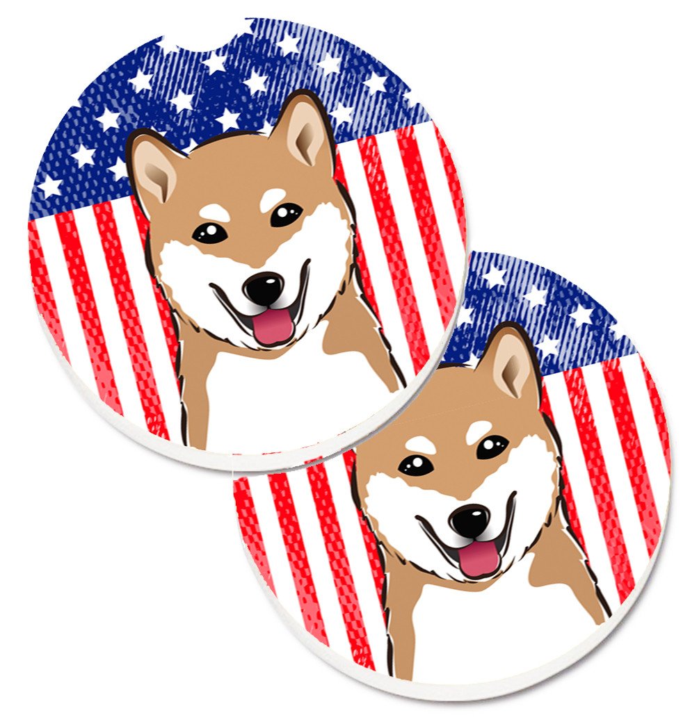 American Flag and Shiba Inu Set of 2 Cup Holder Car Coasters BB2155CARC by Caroline&#39;s Treasures