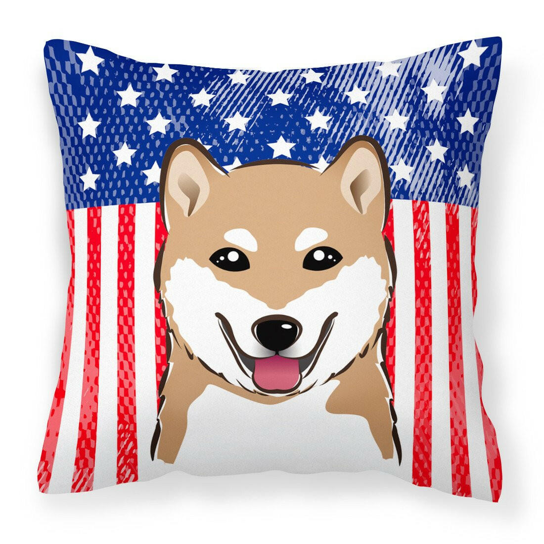 American Flag and Shiba Inu Fabric Decorative Pillow BB2155PW1414 - the-store.com