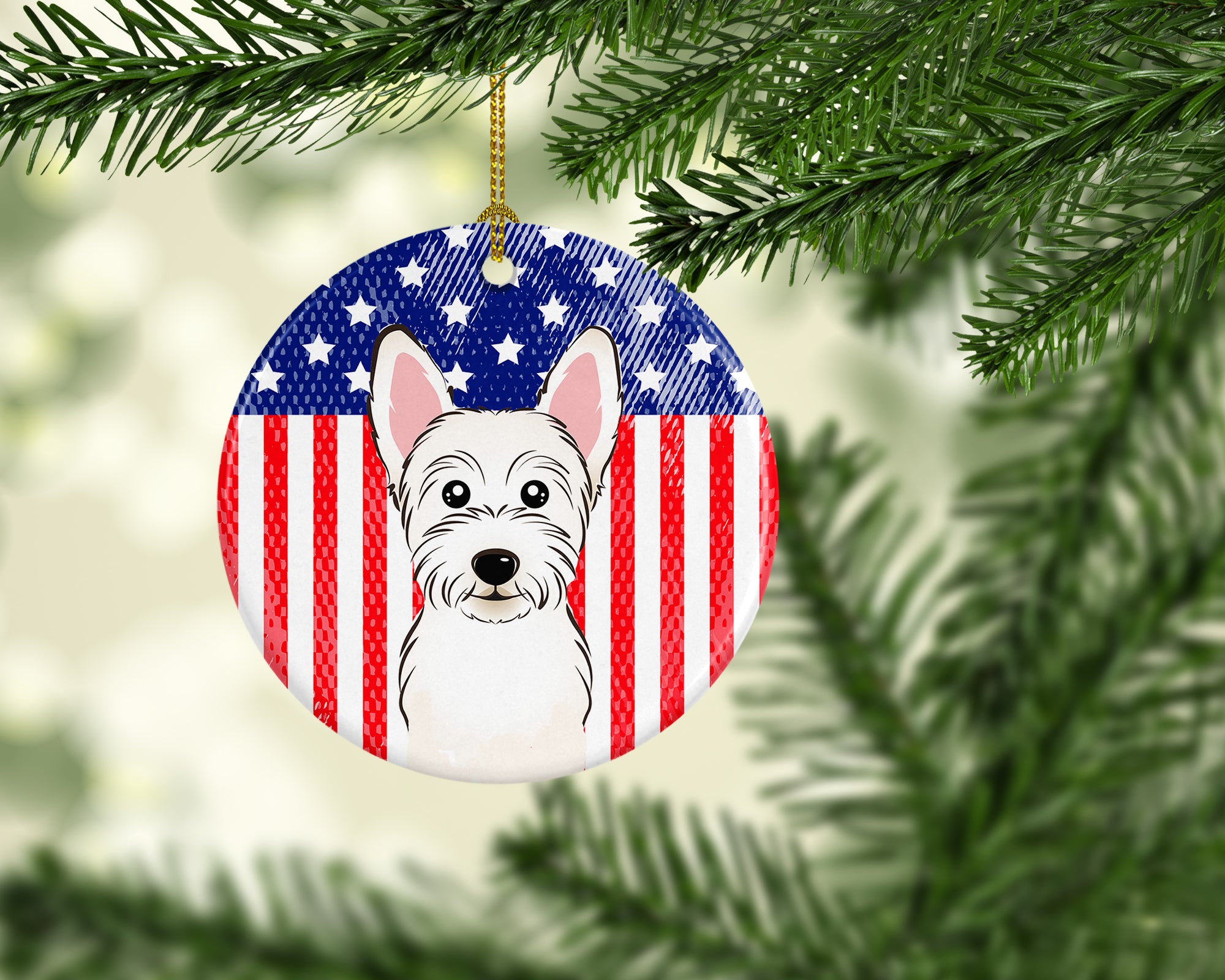 American Flag and Westie Ceramic Ornament BB2156CO1 - the-store.com