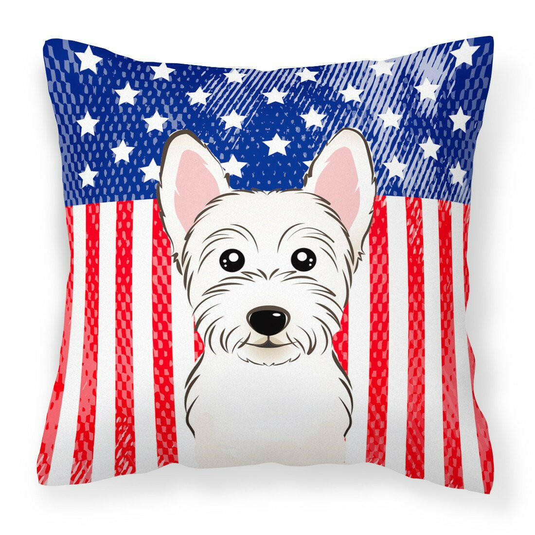 American Flag and Westie Fabric Decorative Pillow BB2156PW1414 - the-store.com