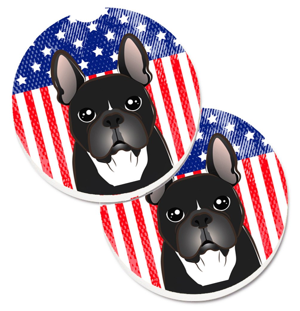 American Flag and French Bulldog Set of 2 Cup Holder Car Coasters BB2157CARC by Caroline&#39;s Treasures