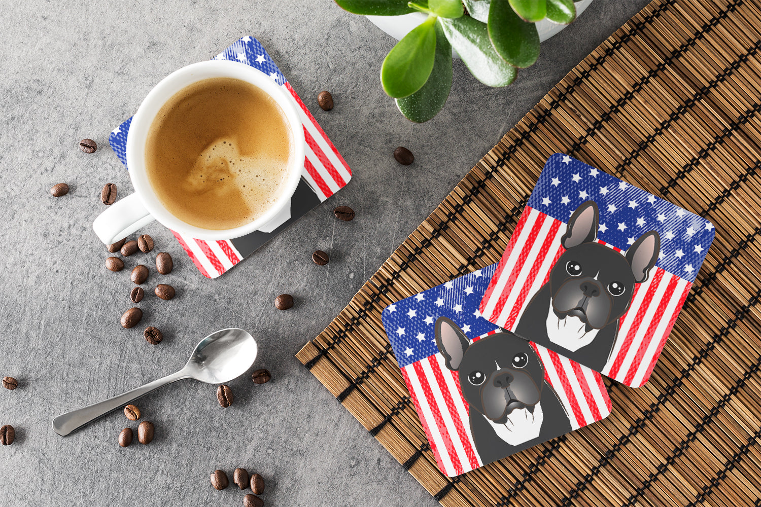 American Flag and French Bulldog Foam Coaster Set of 4 - the-store.com