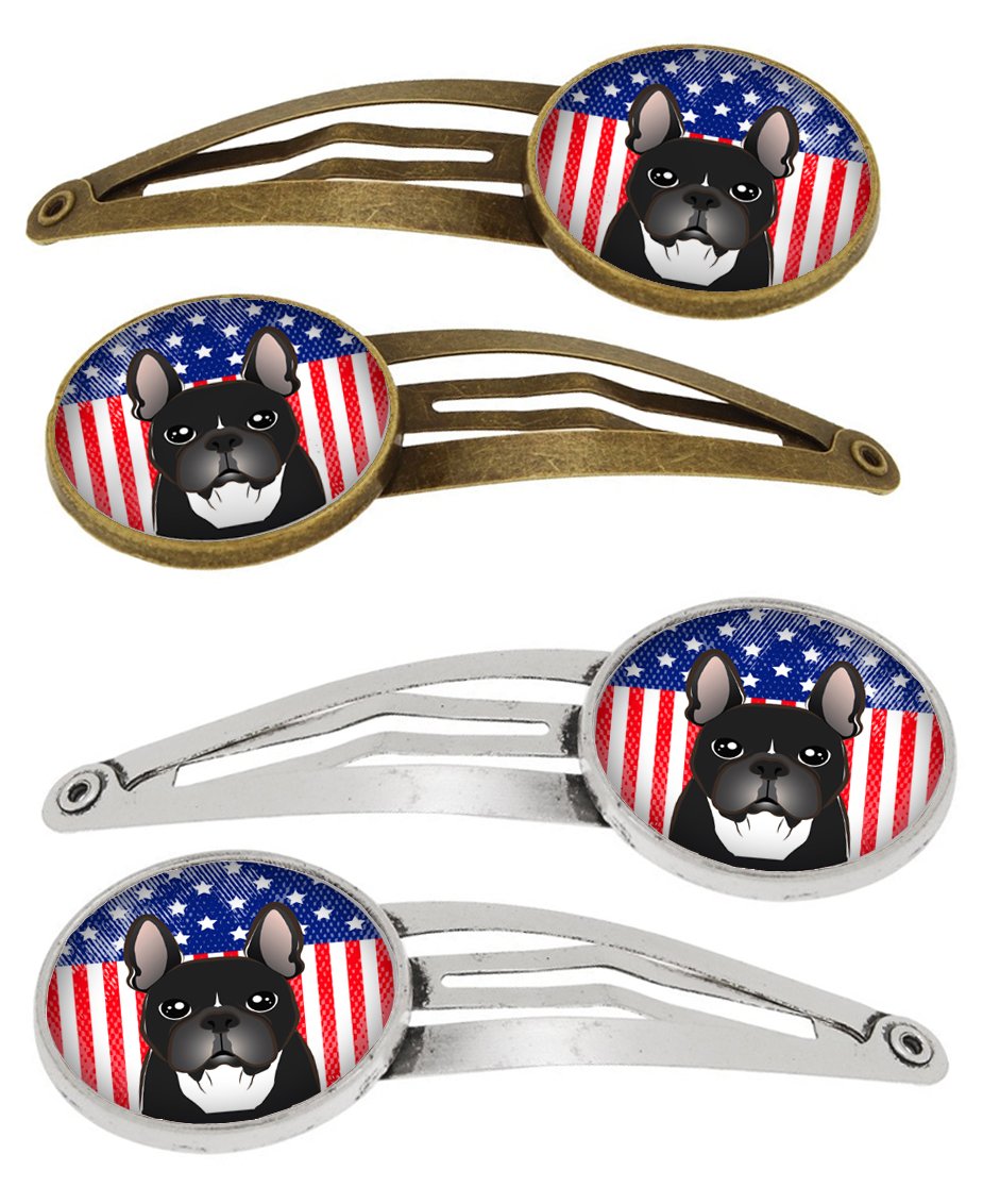 American Flag and French Bulldog Set of 4 Barrettes Hair Clips BB2157HCS4 by Caroline's Treasures