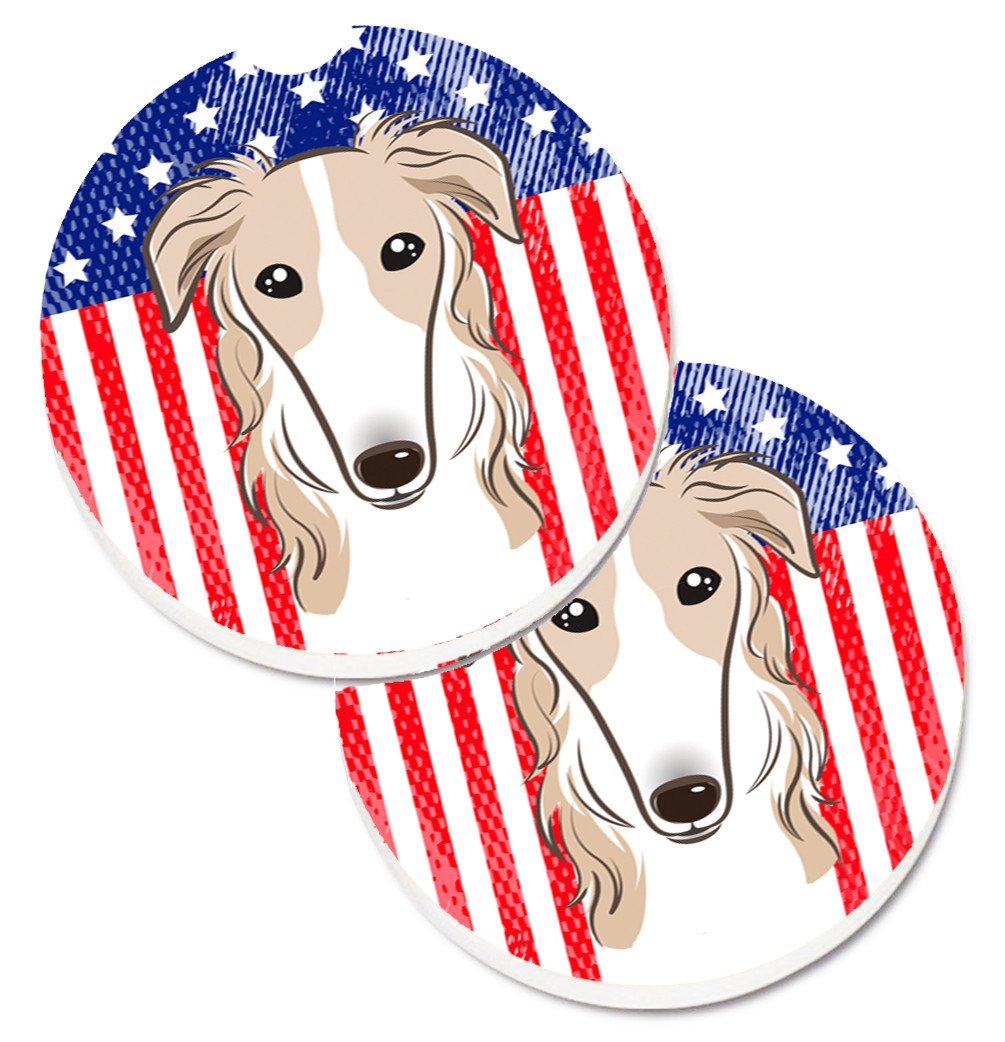 American Flag and Borzoi Set of 2 Cup Holder Car Coasters BB2158CARC by Caroline&#39;s Treasures