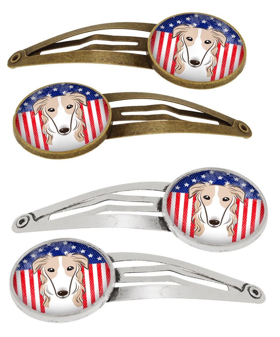 American Flag and Borzoi Set of 4 Barrettes Hair Clips BB2158HCS4 by Caroline&#39;s Treasures