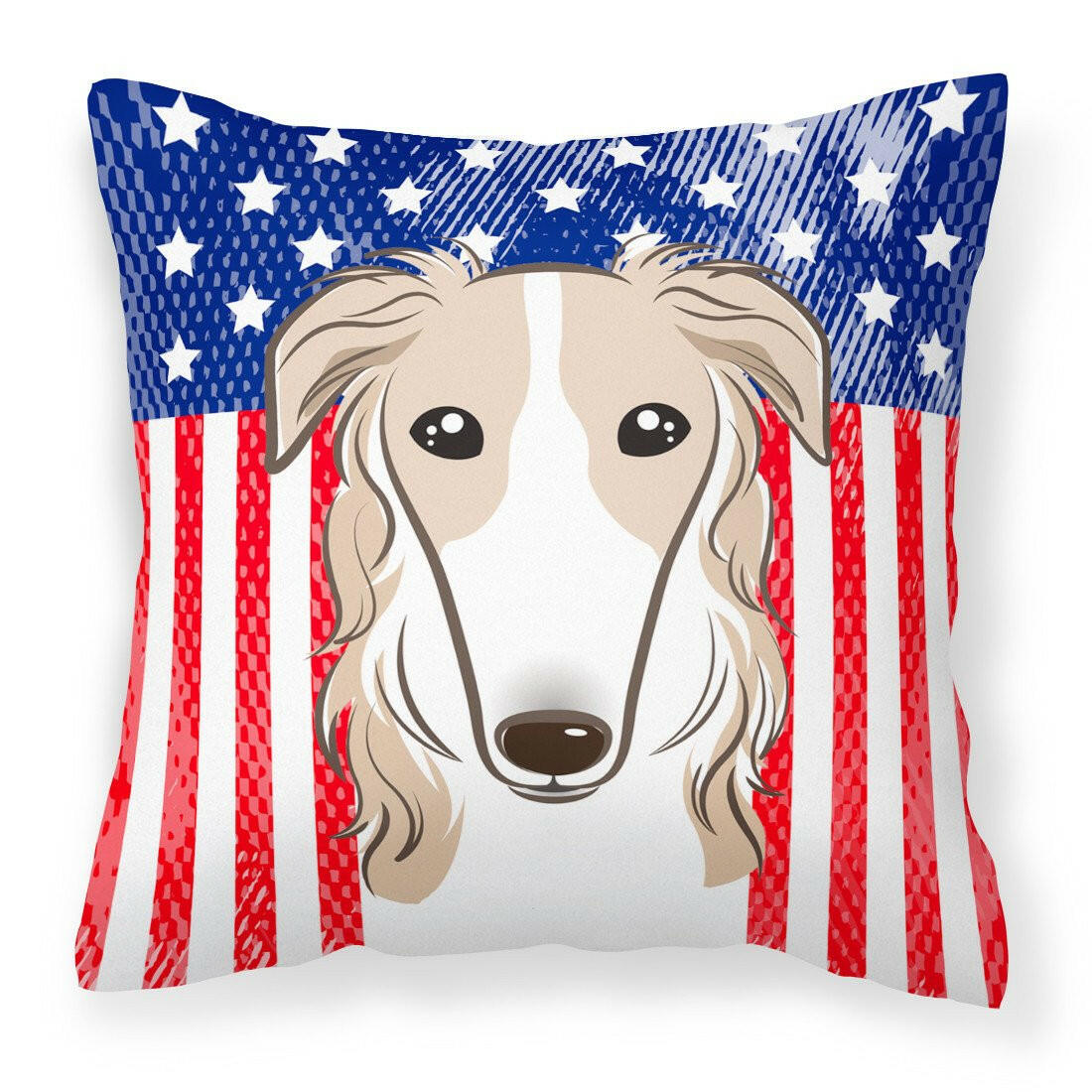 American Flag and Borzoi Fabric Decorative Pillow BB2158PW1414 - the-store.com