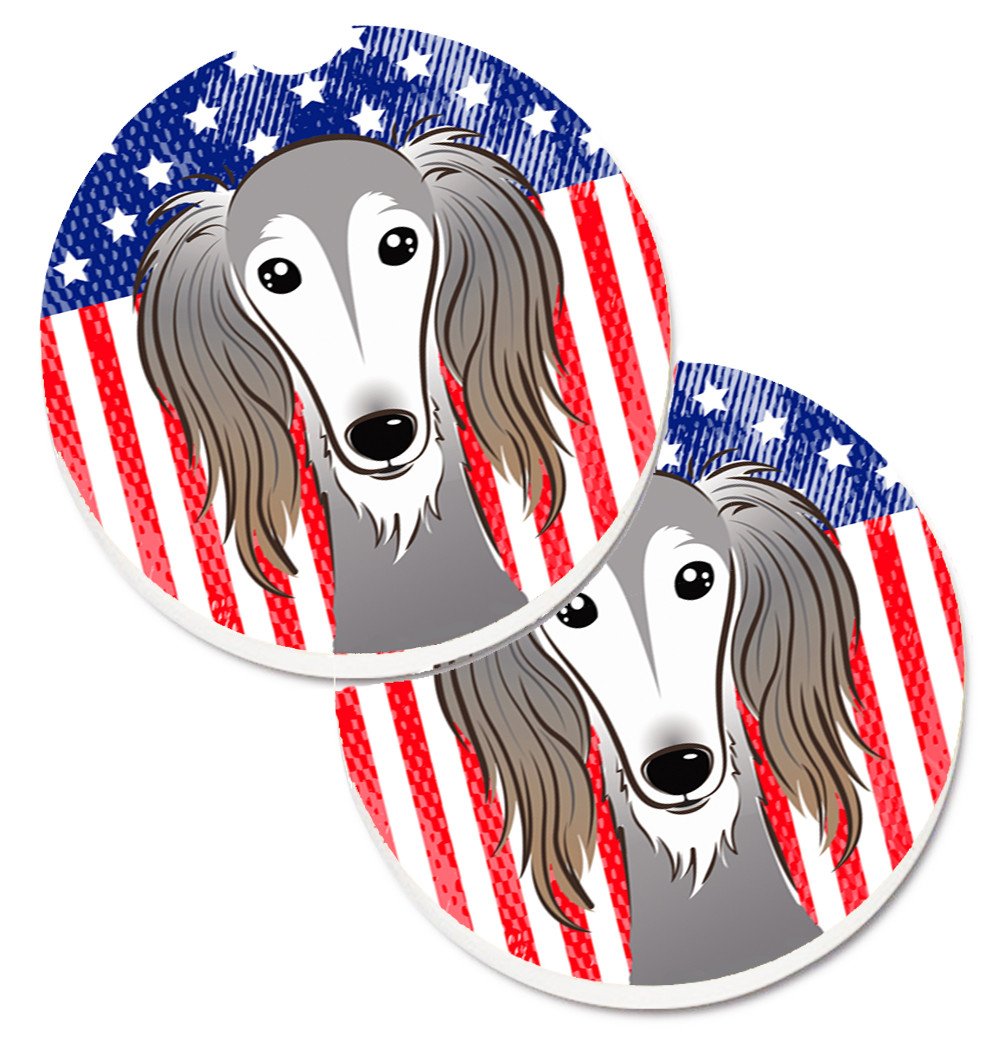 American Flag and Saluki Set of 2 Cup Holder Car Coasters BB2159CARC by Caroline&#39;s Treasures