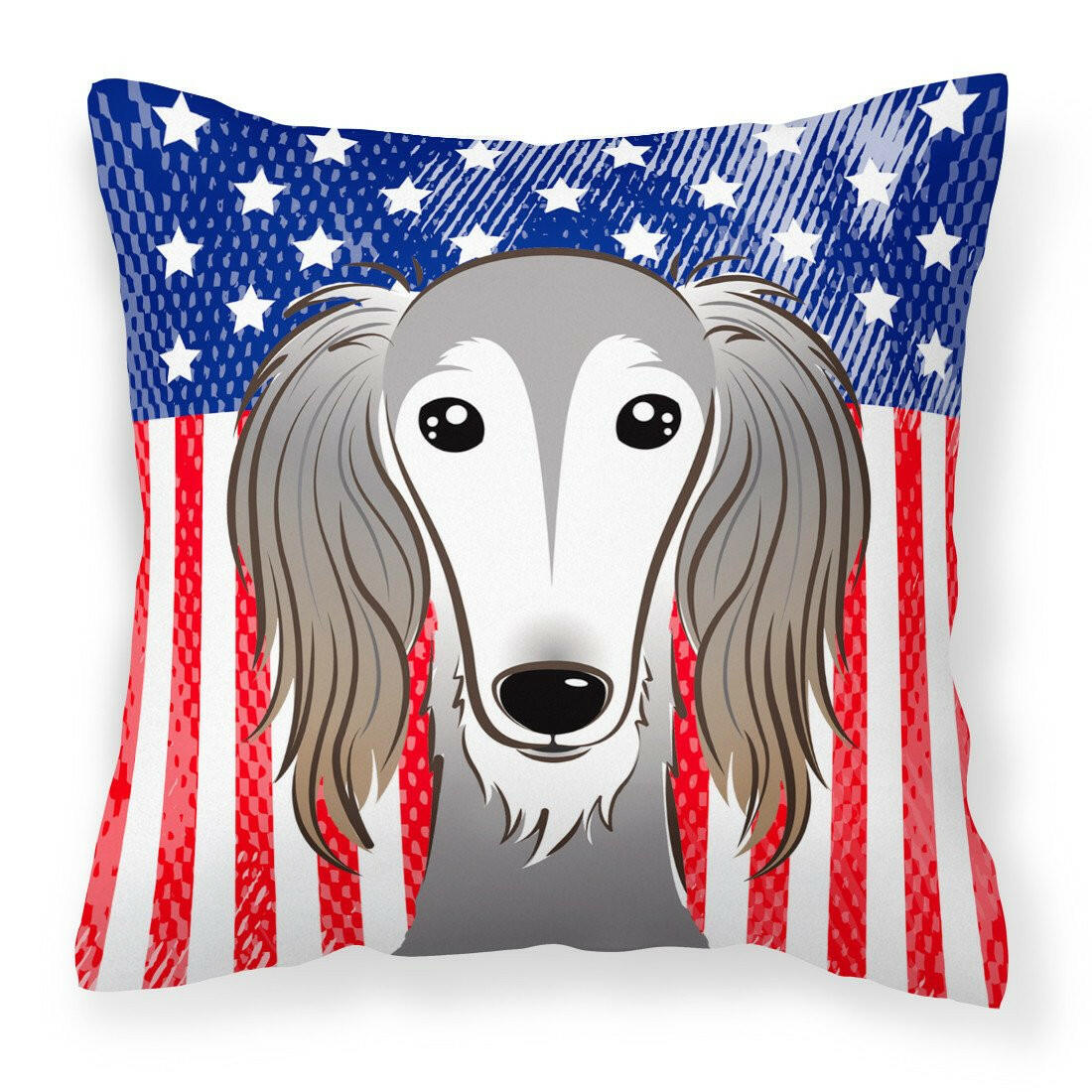 American Flag and Saluki Fabric Decorative Pillow BB2159PW1414 - the-store.com