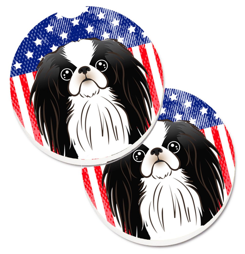 American Flag and Japanese Chin Set of 2 Cup Holder Car Coasters BB2160CARC by Caroline&#39;s Treasures