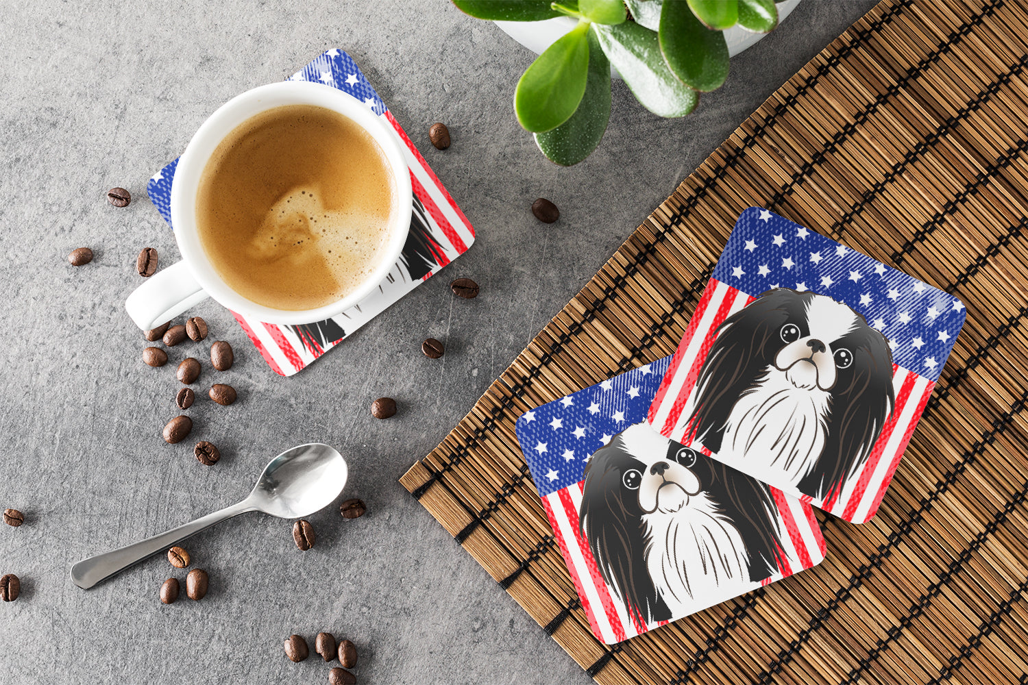 American Flag and Japanese Chin Foam Coaster Set of 4 - the-store.com
