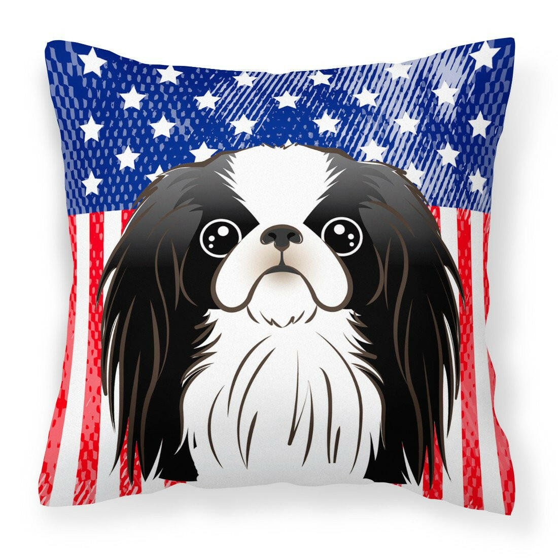 American Flag and Japanese Chin Fabric Decorative Pillow BB2160PW1414 - the-store.com