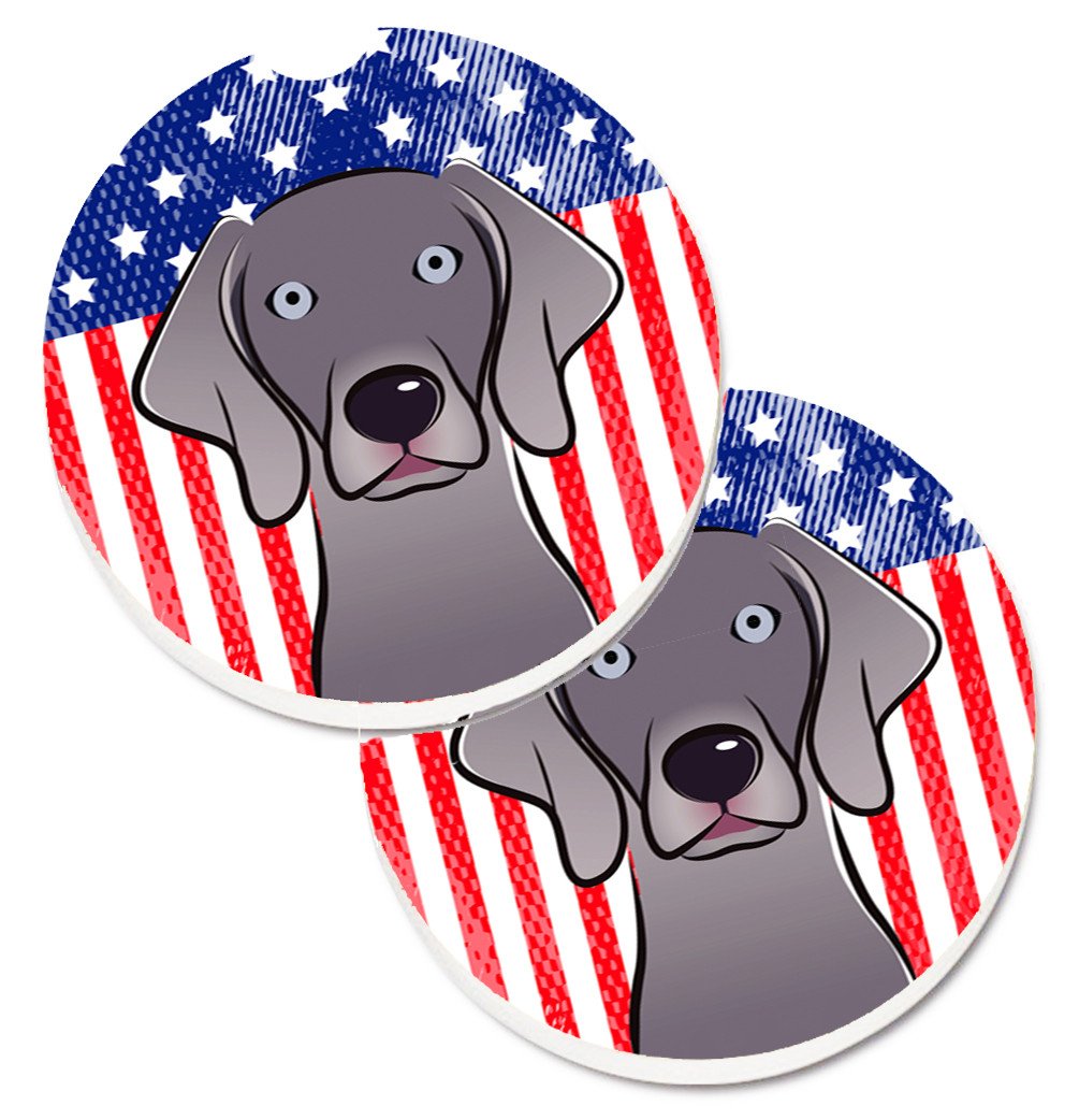 American Flag and Weimaraner Set of 2 Cup Holder Car Coasters BB2161CARC by Caroline&#39;s Treasures