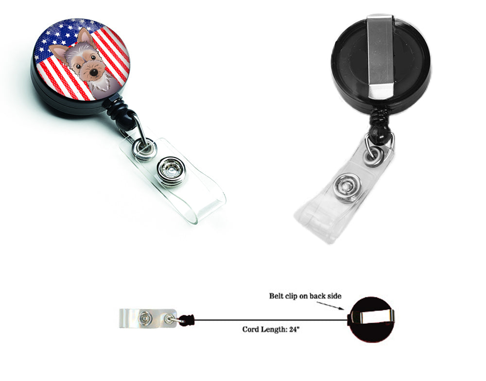 American Flag and Yorkie Puppy Retractable Badge Reel BB2162BR