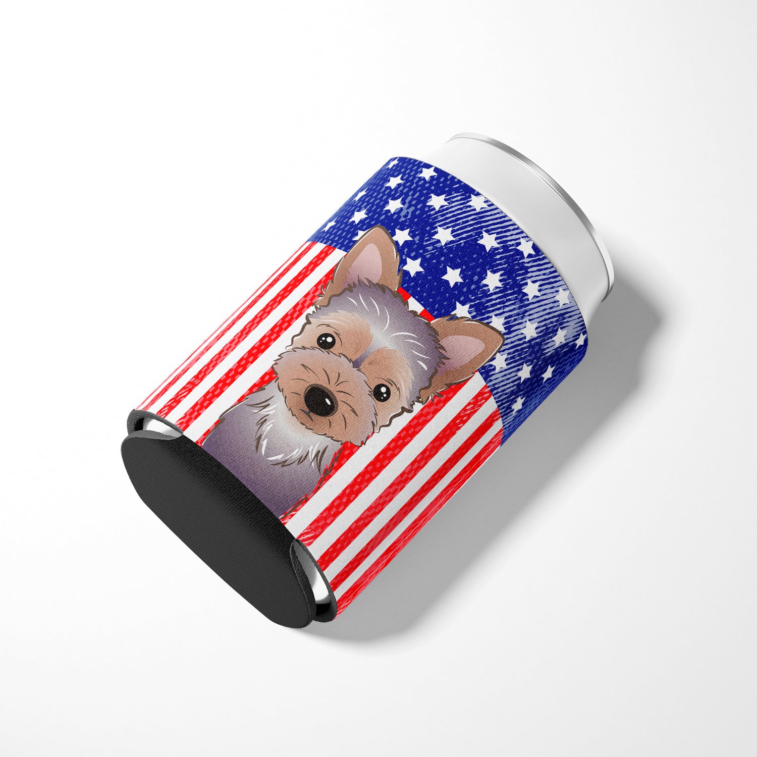 American Flag and Yorkie Puppy Can or Bottle Hugger BB2162CC