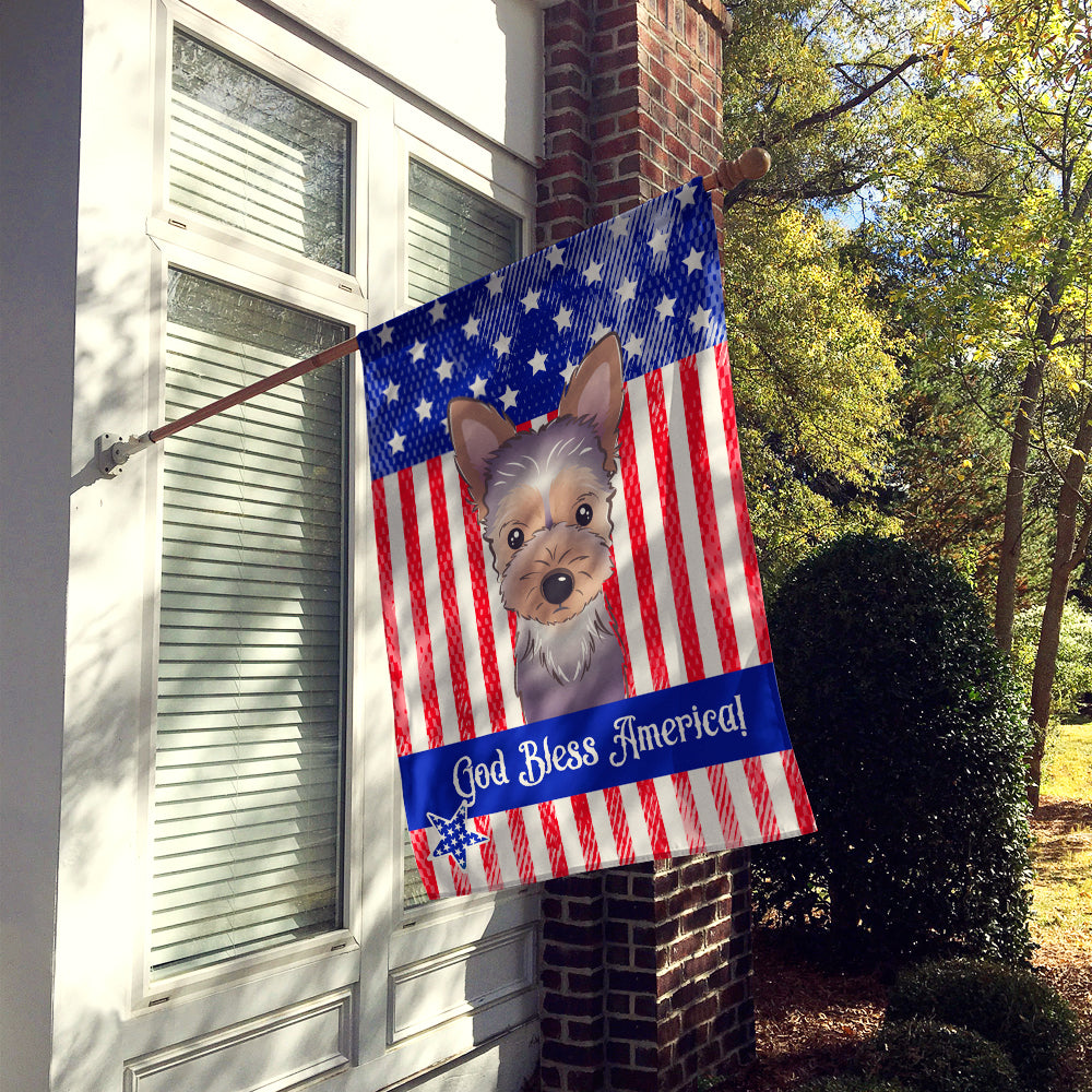 God Bless American Flag with Yorkie Puppy Flag Canvas House Size BB2162CHF