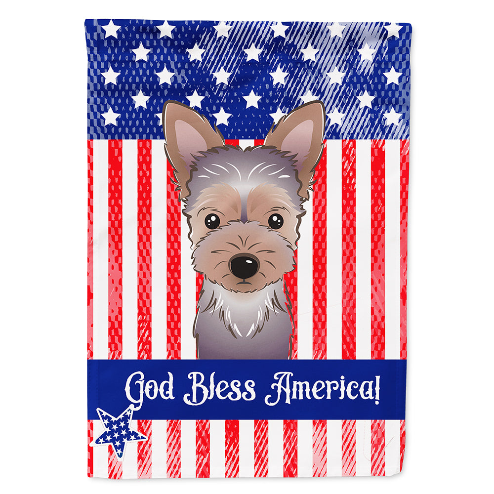 God Bless American Flag with Yorkie Puppy Flag Canvas House Size BB2162CHF  the-store.com.