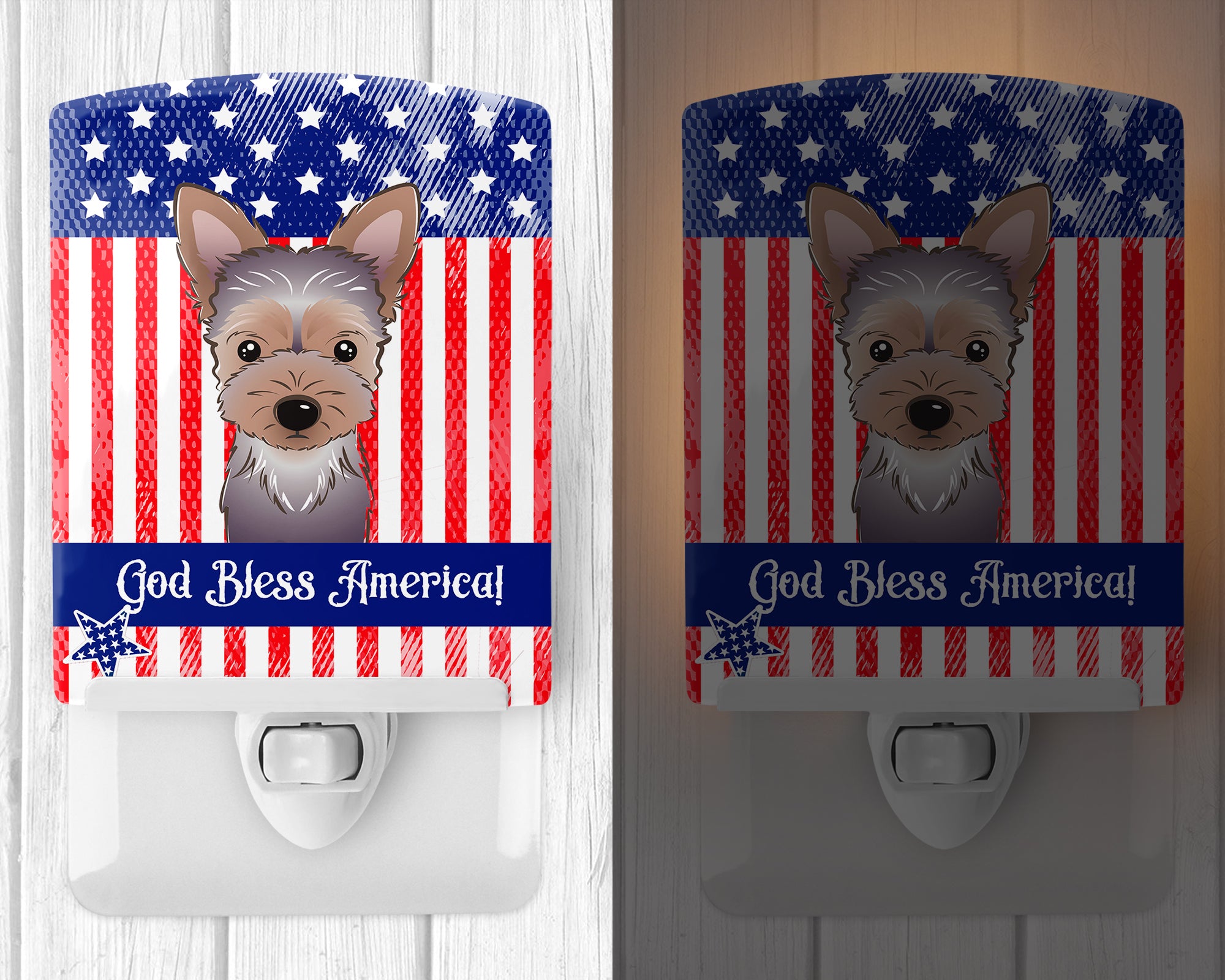 American Flag and Yorkie Puppy Ceramic Night Light BB2162CNL - the-store.com