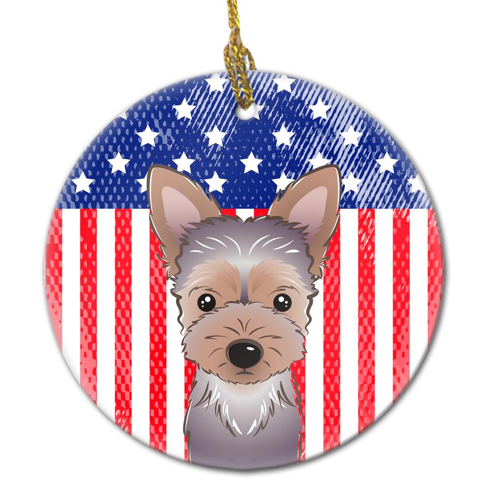 American Flag and Yorkie Puppy Ceramic Ornament BB2162CO1 by Caroline&#39;s Treasures