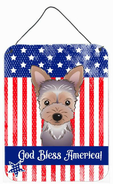 God Bless American Flag with Yorkie Puppy Wall or Door Hanging Prints BB2162DS1216 by Caroline&#39;s Treasures