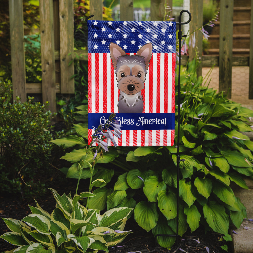 God Bless American Flag with Yorkie Puppy Flag Garden Size BB2162GF.