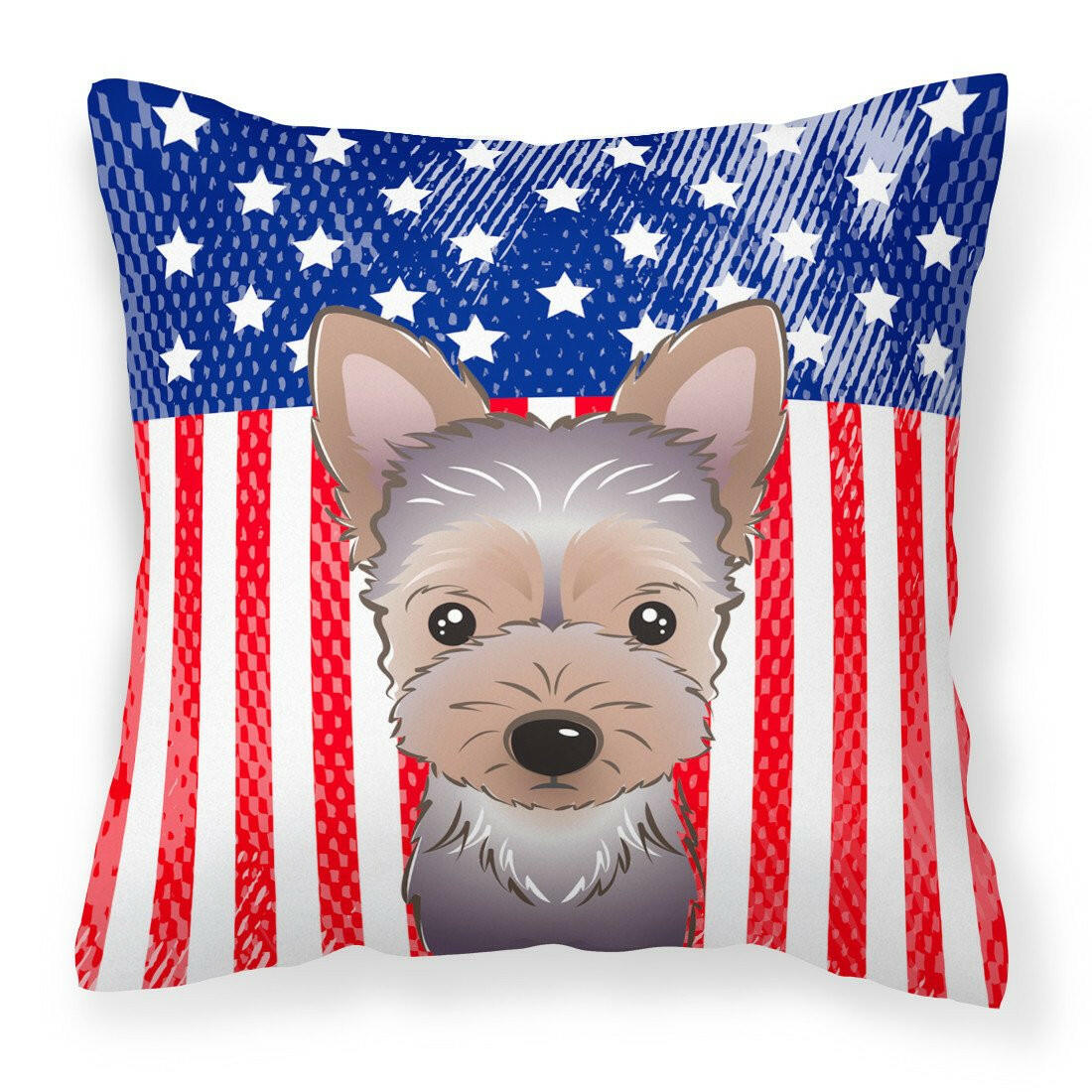 American Flag and Yorkie Puppy Fabric Decorative Pillow BB2162PW1414 - the-store.com