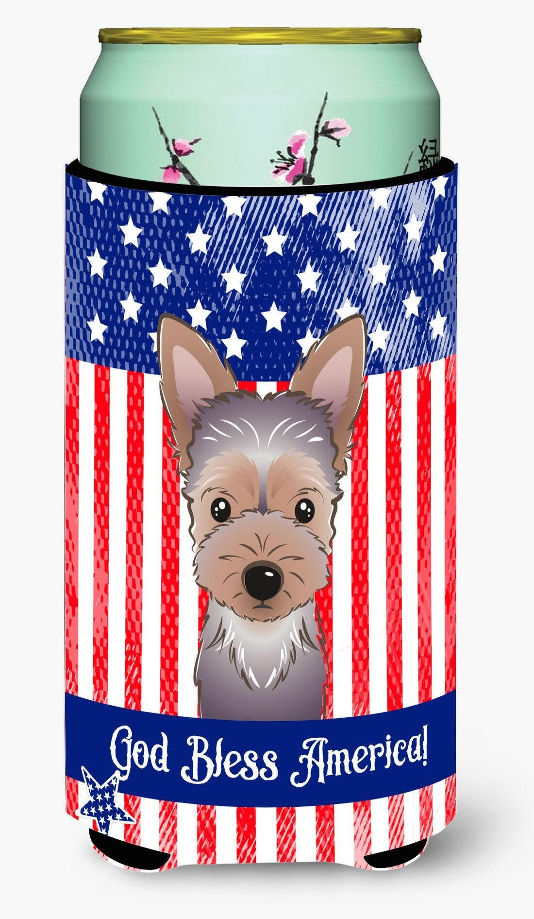 God Bless American Flag with Yorkie Puppy Tall Boy Beverage Insulator Hugger BB2162TBC by Caroline's Treasures