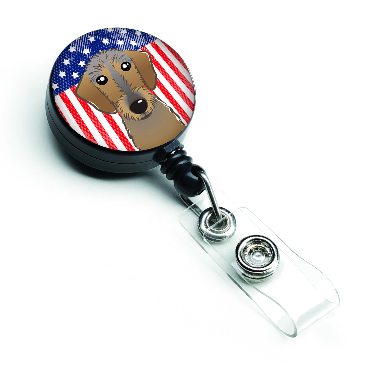Bobine de badge rétractable drapeau américain et teckel à poil dur BB2163BR